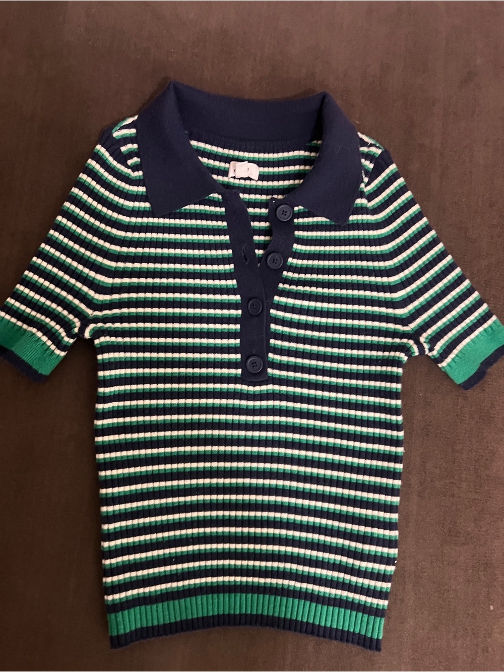 EUC Aerie Striped Navy, Green & White Polo Knit Top